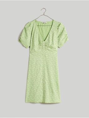 ⬇️ Madewell V-Neck Button-Front Mini Dress Green Ditsy Floral Size 0 NWT